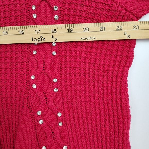 Roaman's Sweater Women's 14/16 Red Rhinestone Accents Cable Knit Pullover Crew - Picture 4 of 8